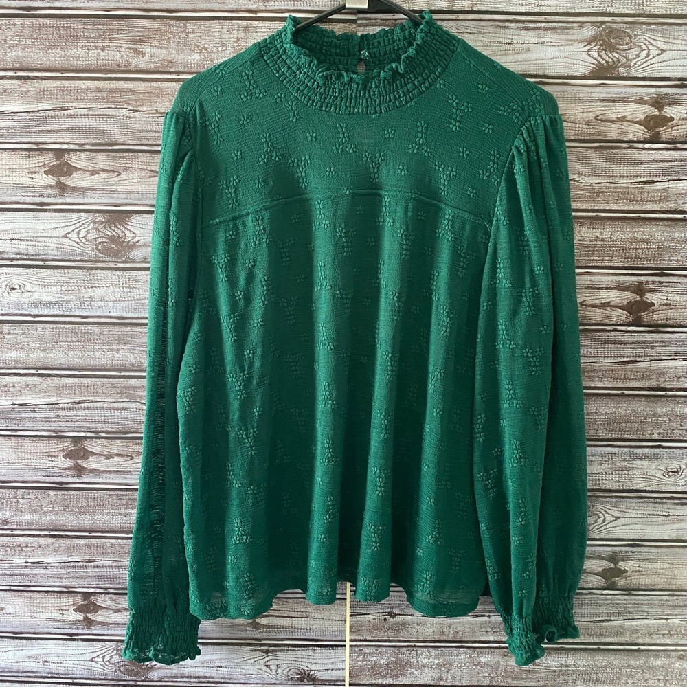 Adrianna Papell Women's Long-Sleeved Blouse Top Size XL Green‎ Floral Smocking